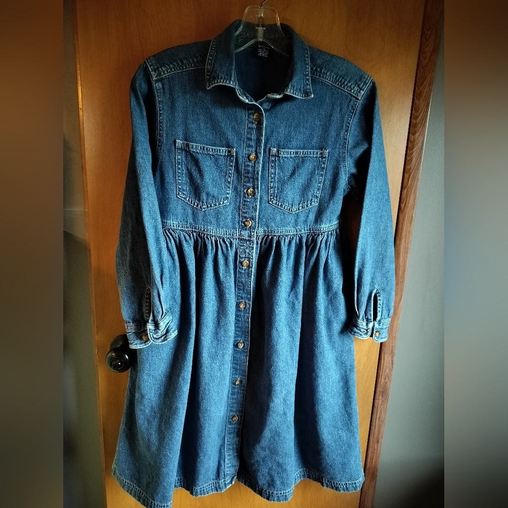 VTG Lands' End 80s 90s Y2K Denim Teacher Cottagecore Dress XS